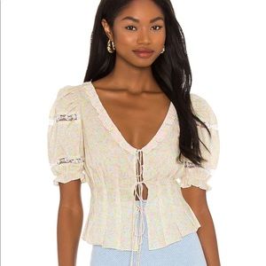 For Love & Lemons Brand NWT tie front floral & lace top!